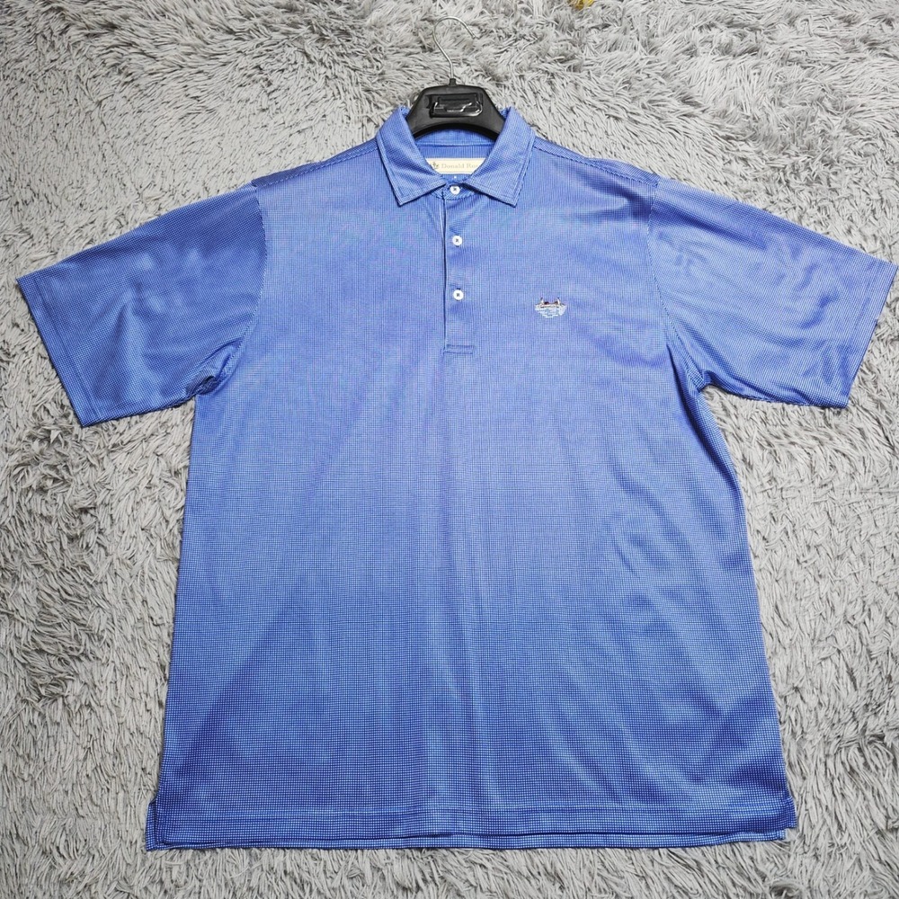 Donald Ross Golf‎ Polo Mens Medium Shirt Blue Dots Embroidered Logo Short Sleeve